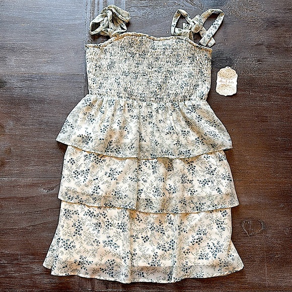 Altar’d State Blue Floral Print Dress size M NWT Smocked Tie Straps Tiered - Picture 10 of 12